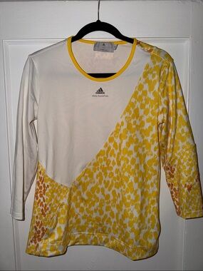 Adidas by Stella McCartney Yellow & White 3/4 quarter Sleeve Workout Top size 40